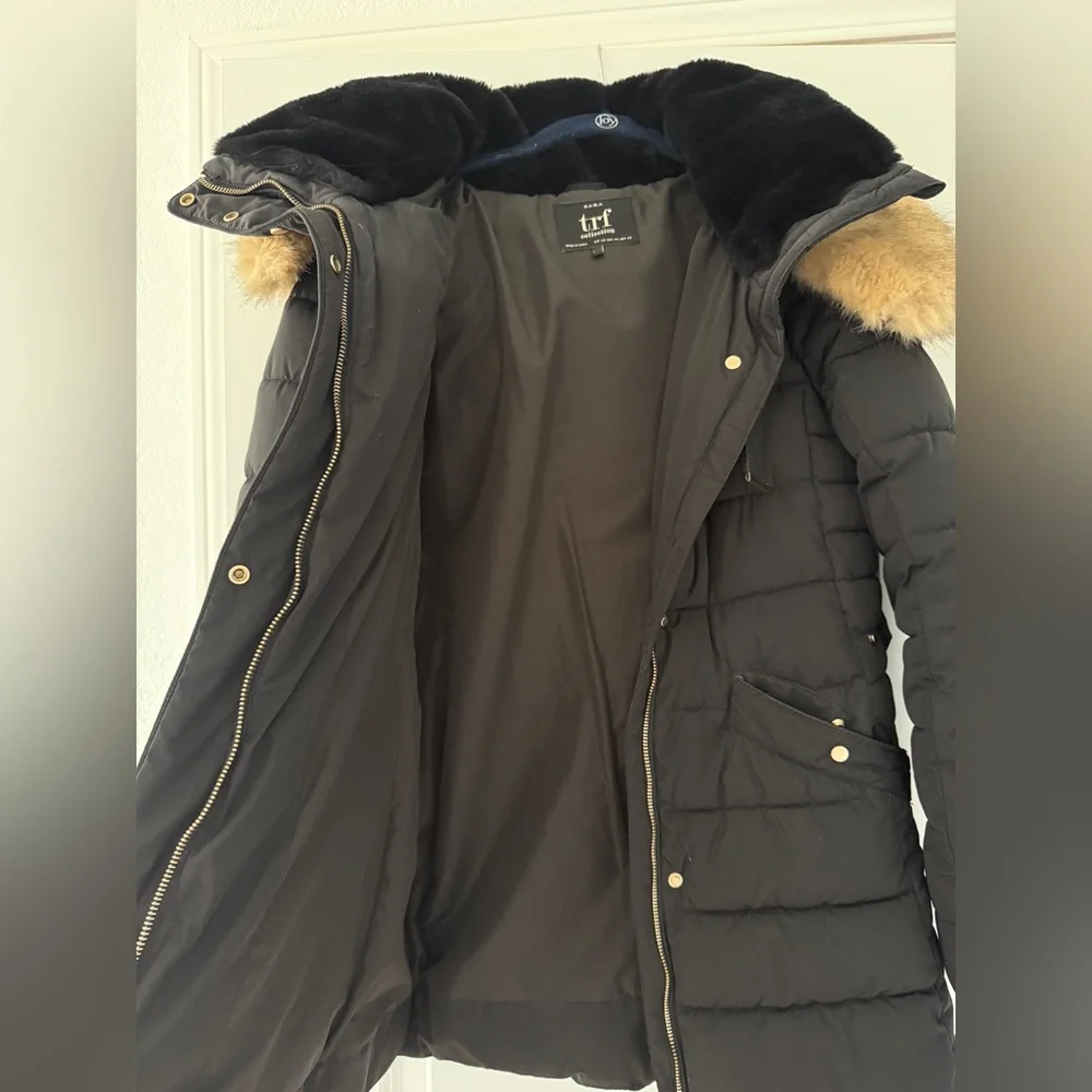 Zara Black Puffer Jacket with Fur Hood - Picture 5 of 9